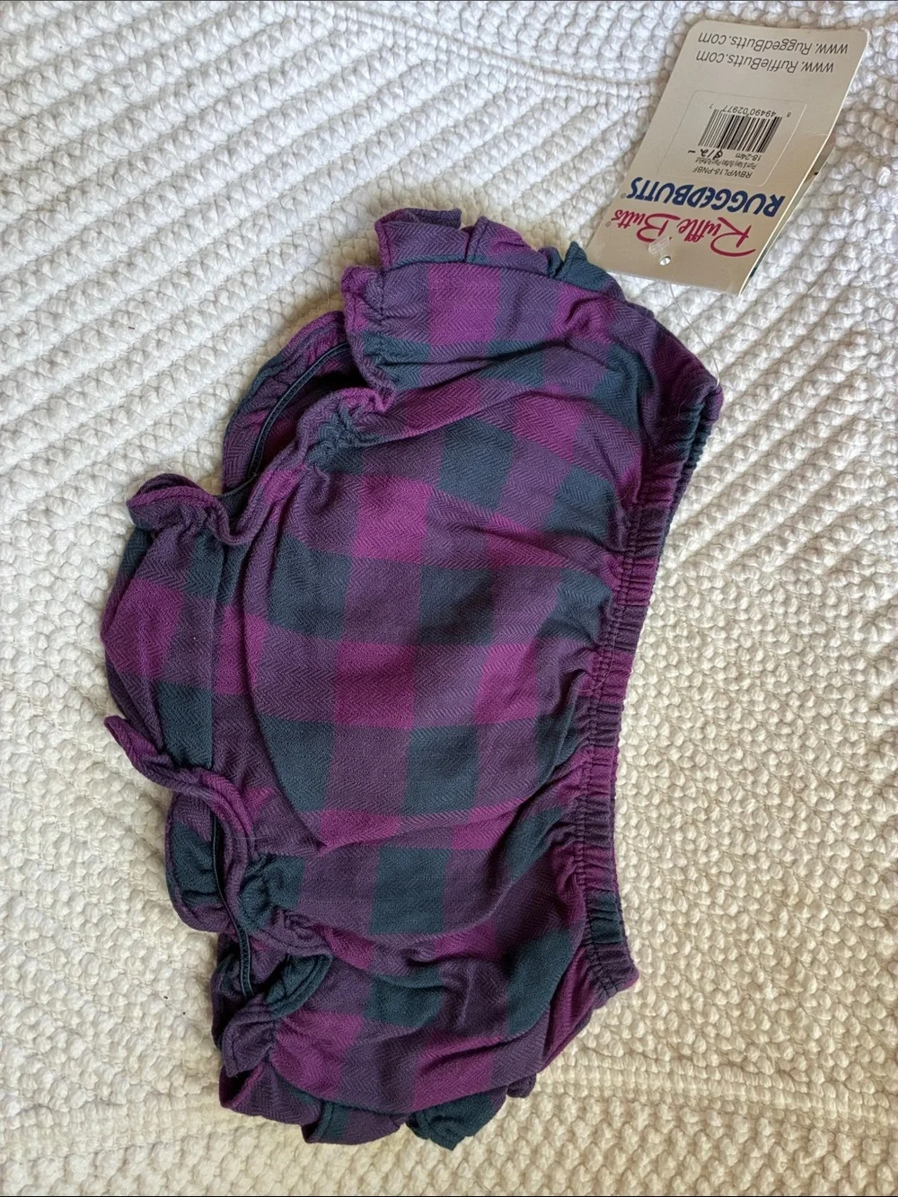 Ruffle Butts Plum & Navy  Plaid Ruffle Bloomer with Navy Bow